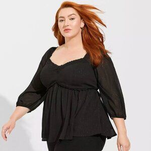 Torrid Babydoll Crinkle Chiffon Blouson Sleeve Top Black Size 1 1X 14/16